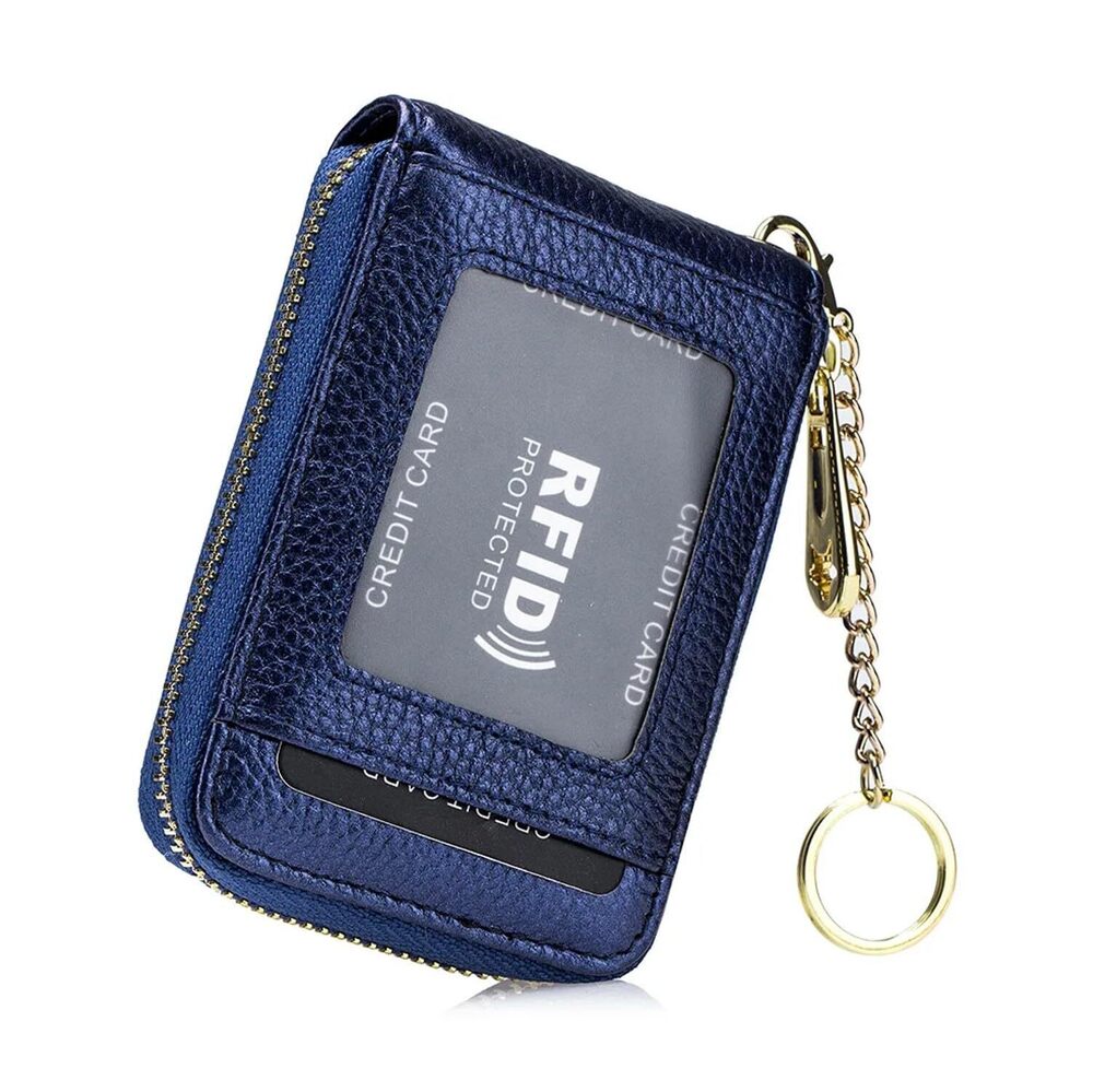 7069 Leather ID Card Case Minimalist Wallet with Key Chain. RFID Blocking